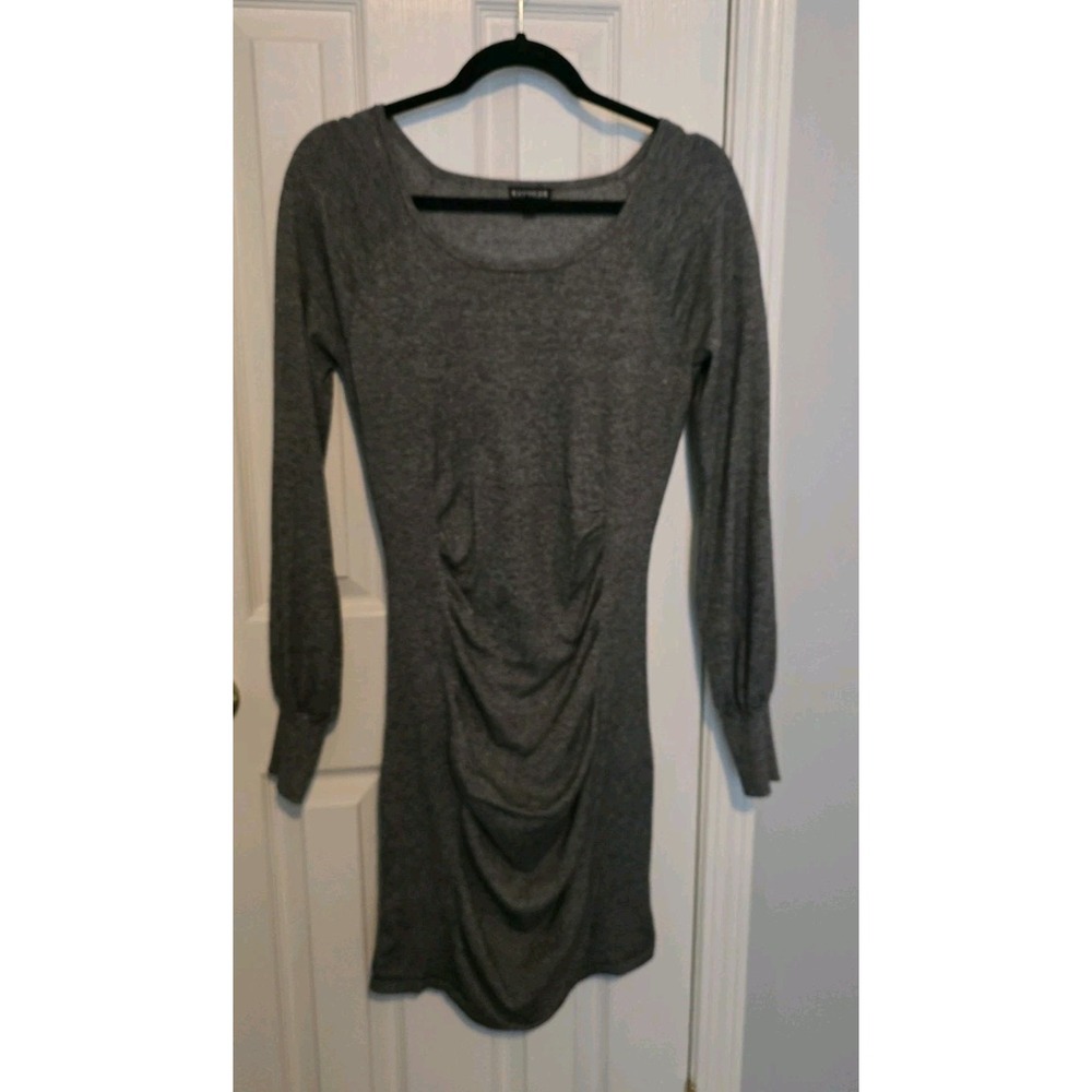 Express Women's Medium Gray‎ Long Sleeve Ruched Bodycon Dress